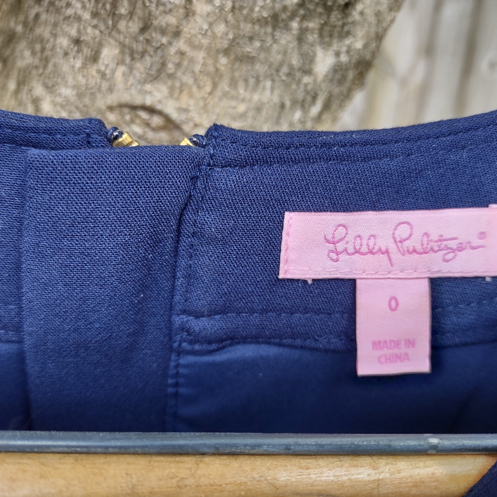 Lilly Pulitzer Navy Dress with Coral Embellishments - Picture 4 of 11